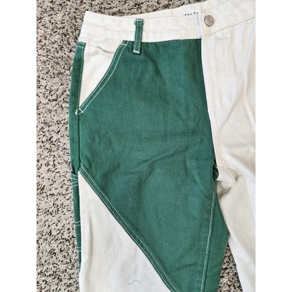 Pacsun Green & White Paneled Low Rise Carpenter PantsSz 28 Y2k Wide Leg - Picture 3 of 8